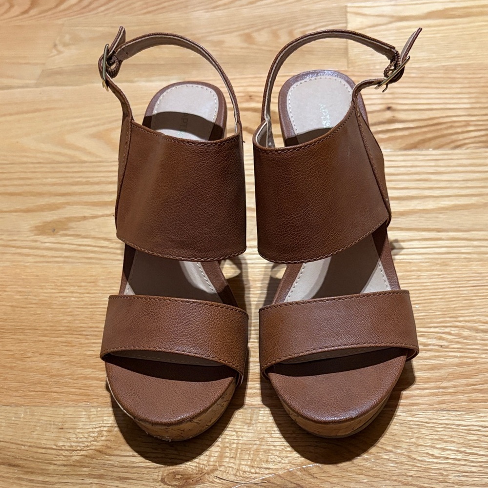 Brown Leather Women's Wedge Heels